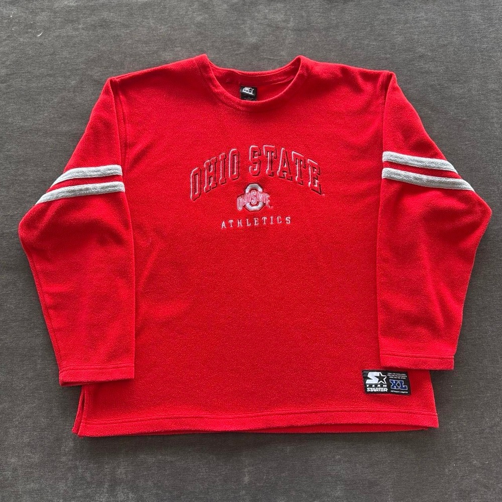 Starter Ohio State Buckeyes Pullover Sweatshirt Mens L Vintage 00s Red Fleece